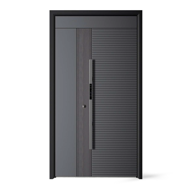 Grey Design Glass Inset Metal Exterior Steel Front Door